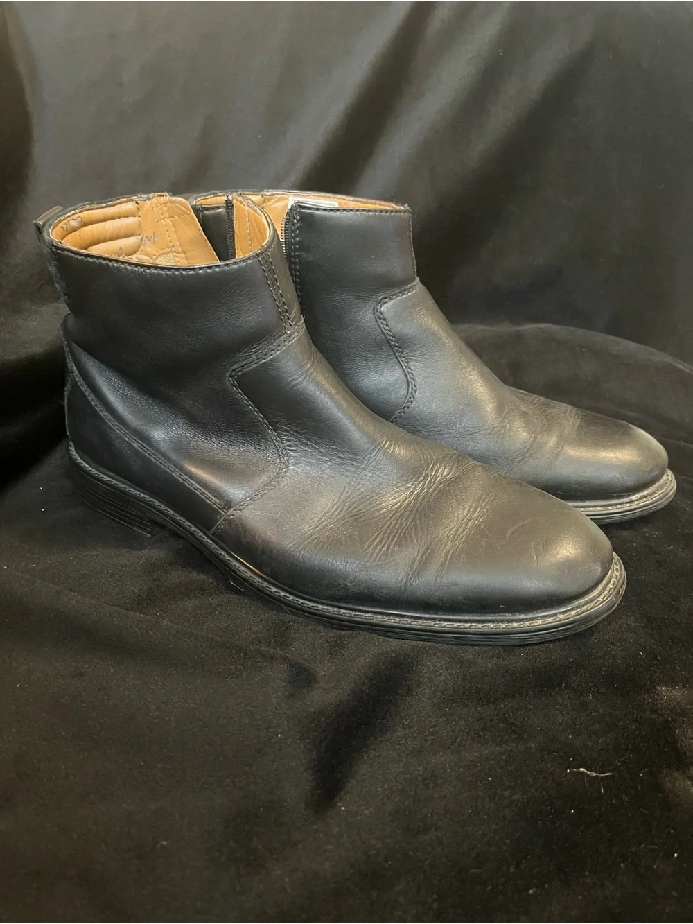 Clarks Black Leather Zip-Back Ankle Boots zipper western